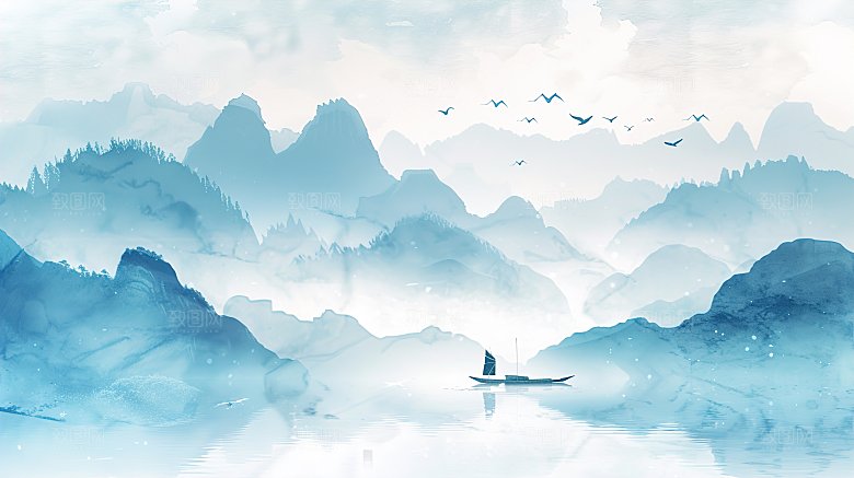 高级简约国风水墨山水画