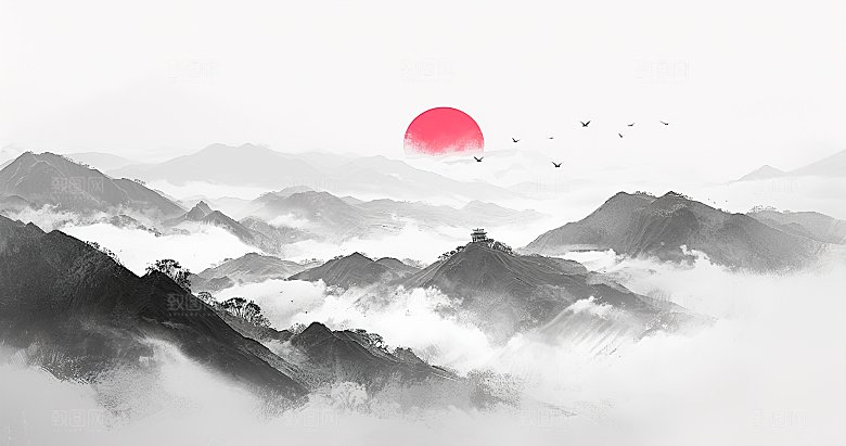 高级简约国风水墨山水画