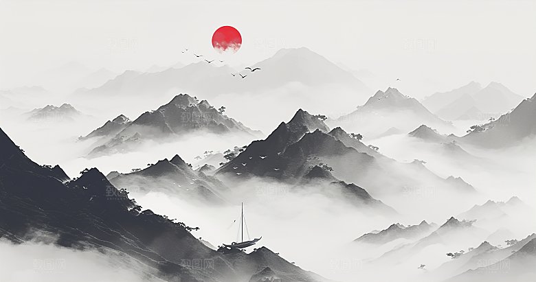 高级简约国风水墨山水画