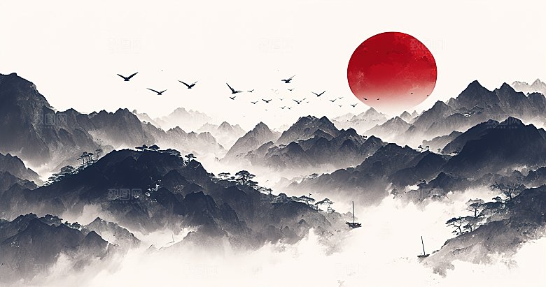 高级简约国风水墨山水画