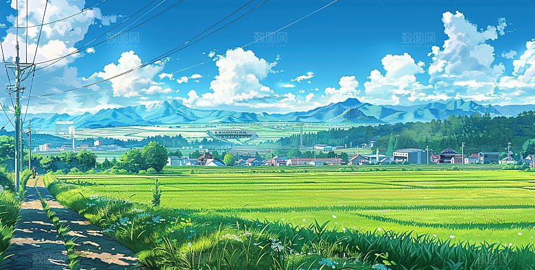 简约高级蓝天草地插画