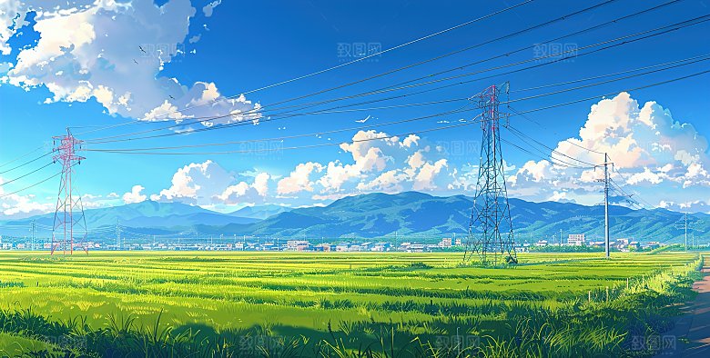 简约高级蓝天草地插画