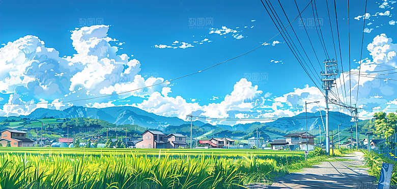 简约高级蓝天草地插画