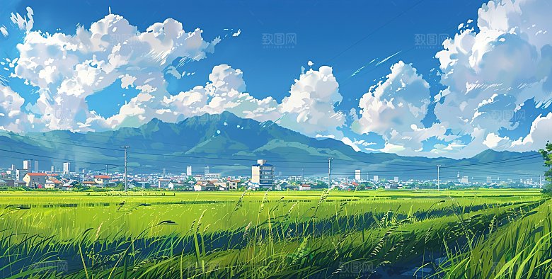 简约高级蓝天草地插画