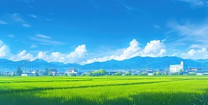 简约高级蓝天草地插画