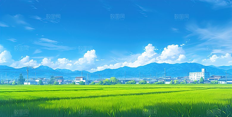 简约高级蓝天草地插画