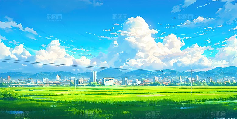 简约高级蓝天草地插画