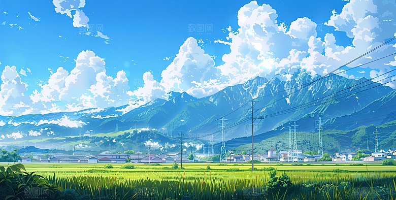 简约高级蓝天草地插画