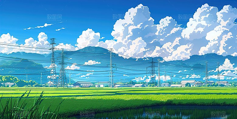 简约高级蓝天草地插画