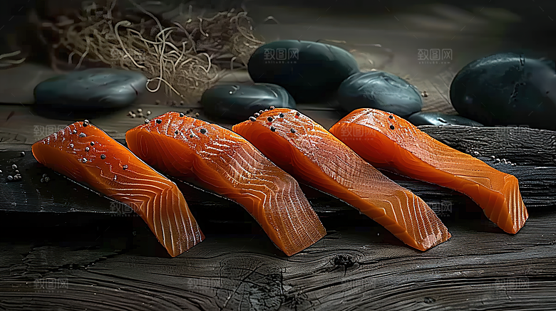 美味海产鱼生海鲜美食三文鱼鱼类新鲜