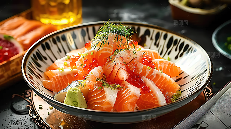 海产美食海鲜鱼生新鲜三文鱼鱼类美味