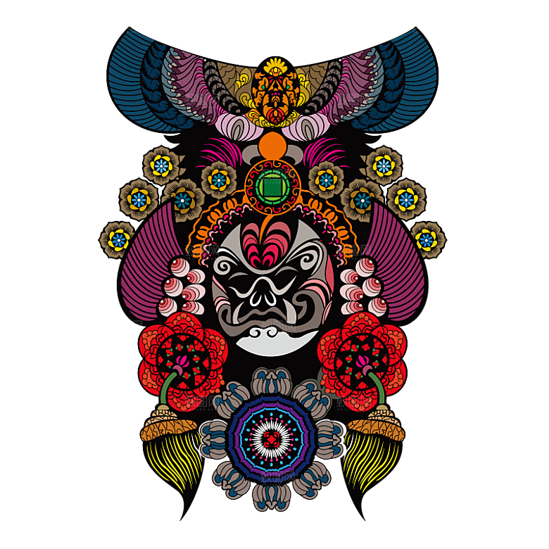 国潮风戏曲人物脸谱插画素材