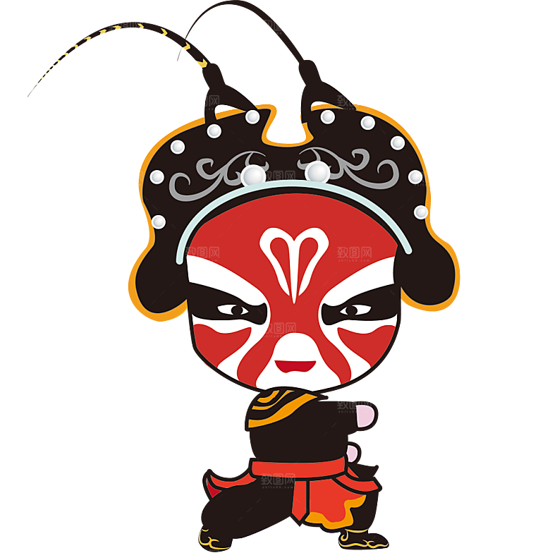 国潮风戏曲人物脸谱插画素材