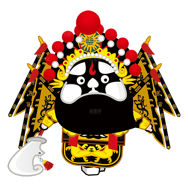 国潮风戏曲人物脸谱插画素材