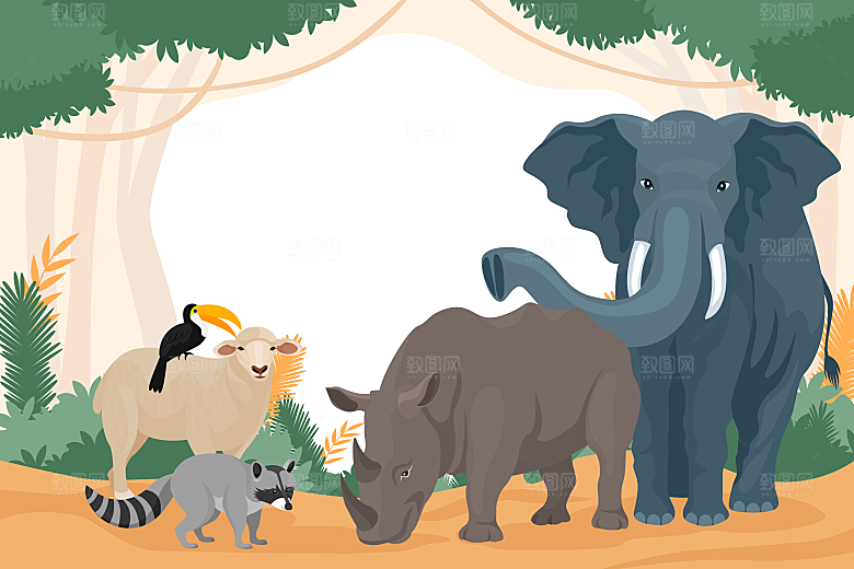 卡通森林动物插画海报素材