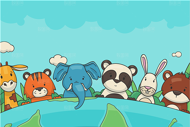 卡通森林动物插画海报素材