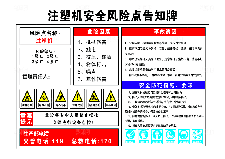 注塑机安全风险点告知牌