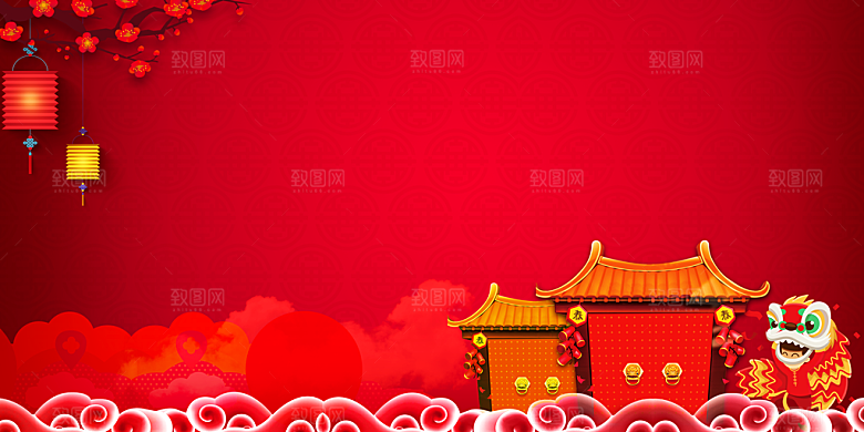 红色新年企业年会创意背景
