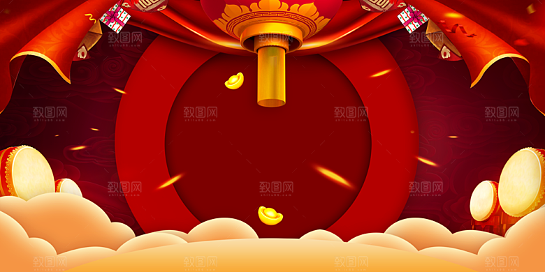 红色企业商务会议新年晚会背景板