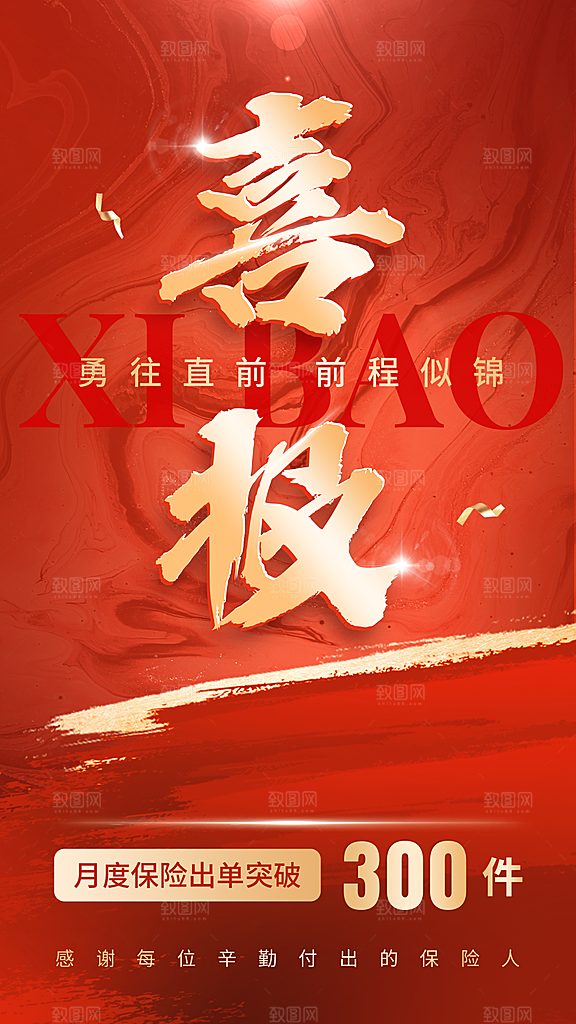 金融保险销售业绩表彰喜报大字喜庆手机海报