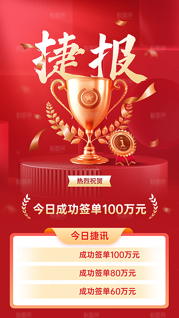 金融保险业绩表彰喜报排行榜红金风喜庆海报