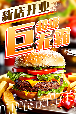 巨无霸汉堡零食美食促销活动海报展板设计