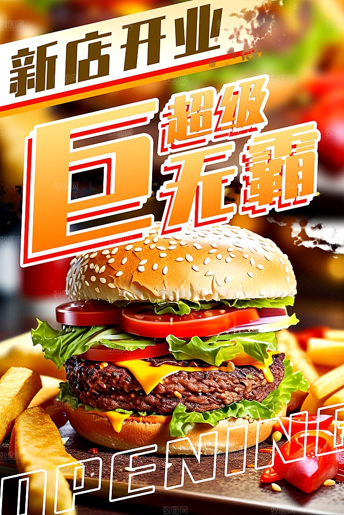 巨无霸汉堡零食美食促销活动海报展板设计