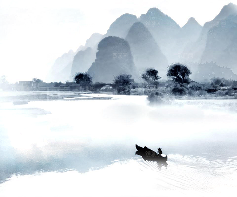 简约大气水墨山水PNG元素