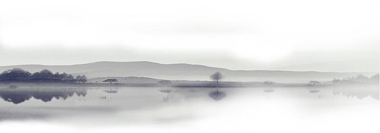 简约大气水墨山水PNG元素