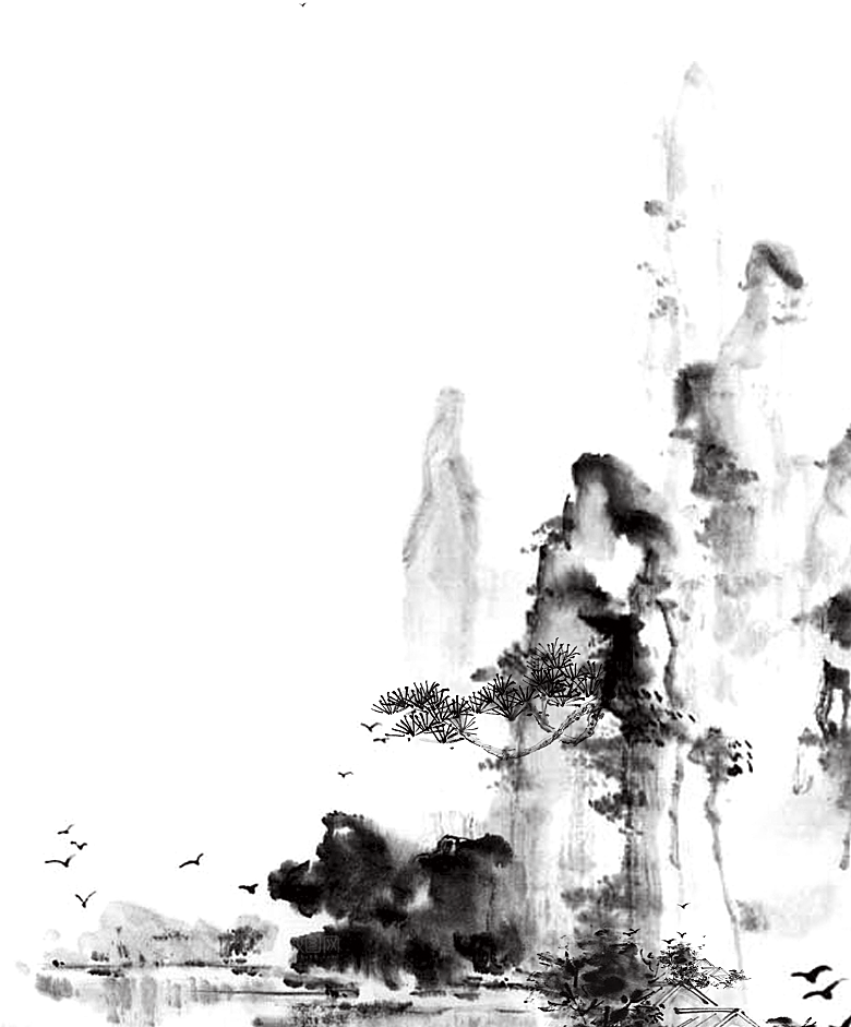 中国风复古山水水墨免扣元素