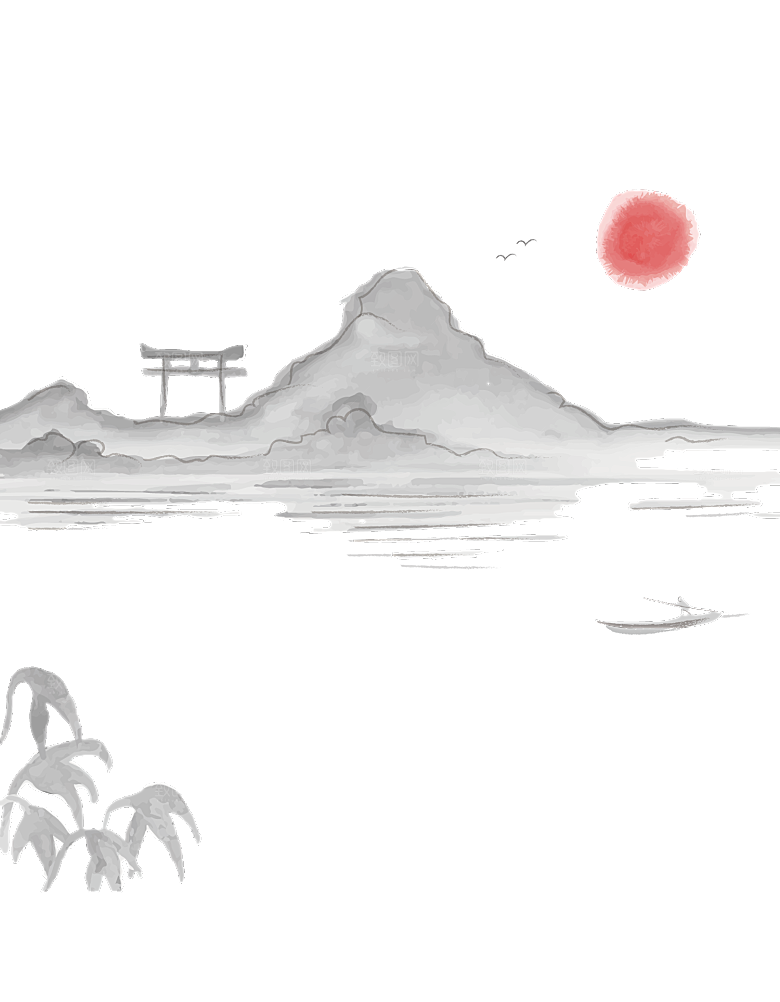简约大气水墨山水PNG元素