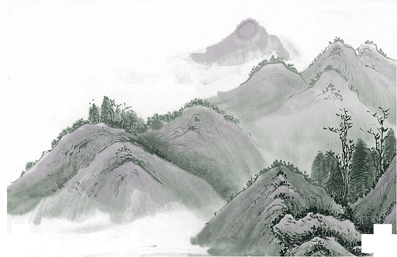 中国风复古山水水墨免扣元素