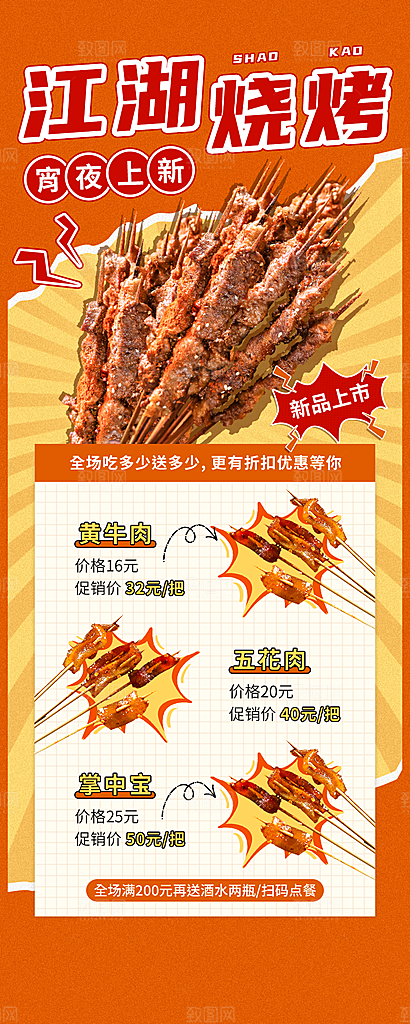 放射线餐饮营销烧烤新品上市长图