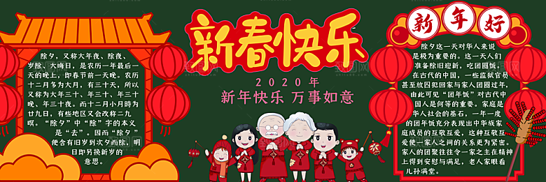 学校校园新年除夕元旦黑板报展板