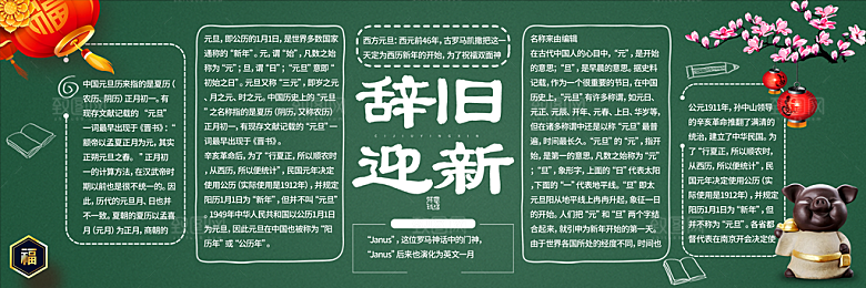 学校校园新年除夕元旦黑板报展板
