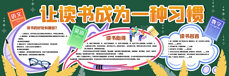 学校校园读书阅读黑板报素材