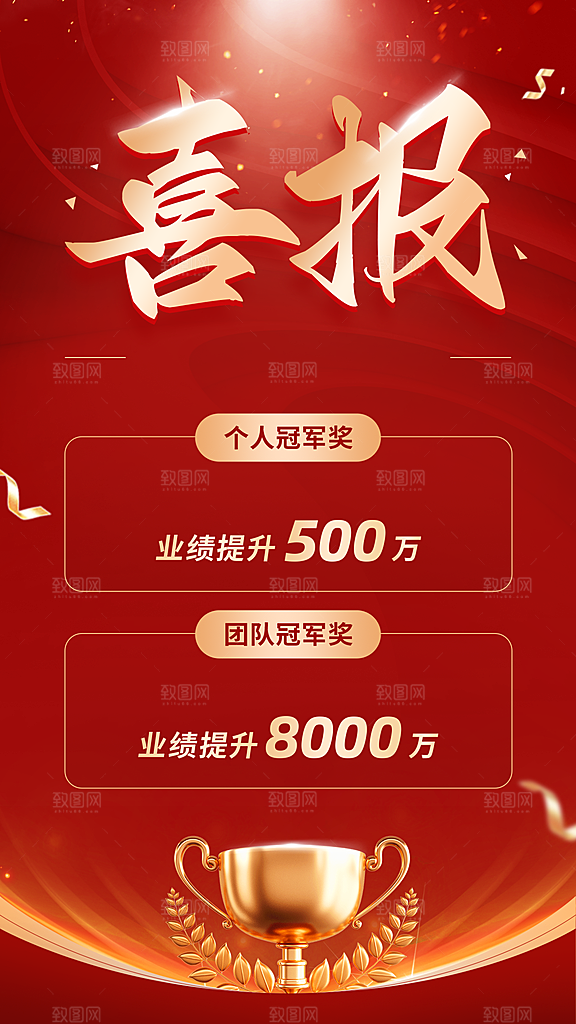 金融证券业绩表彰喜报红金喜庆风