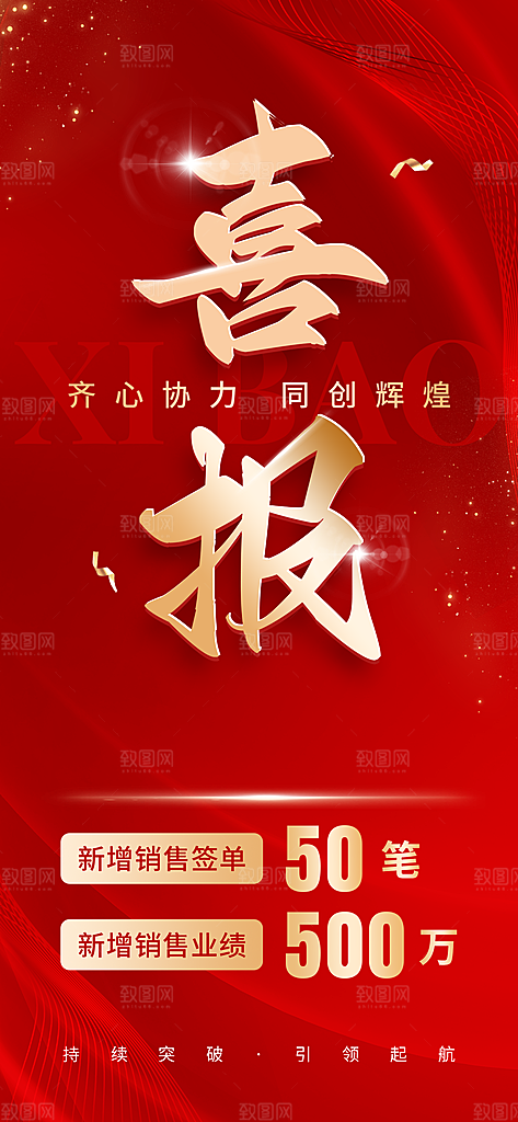 企业红金风业绩喜报全屏竖版海报
