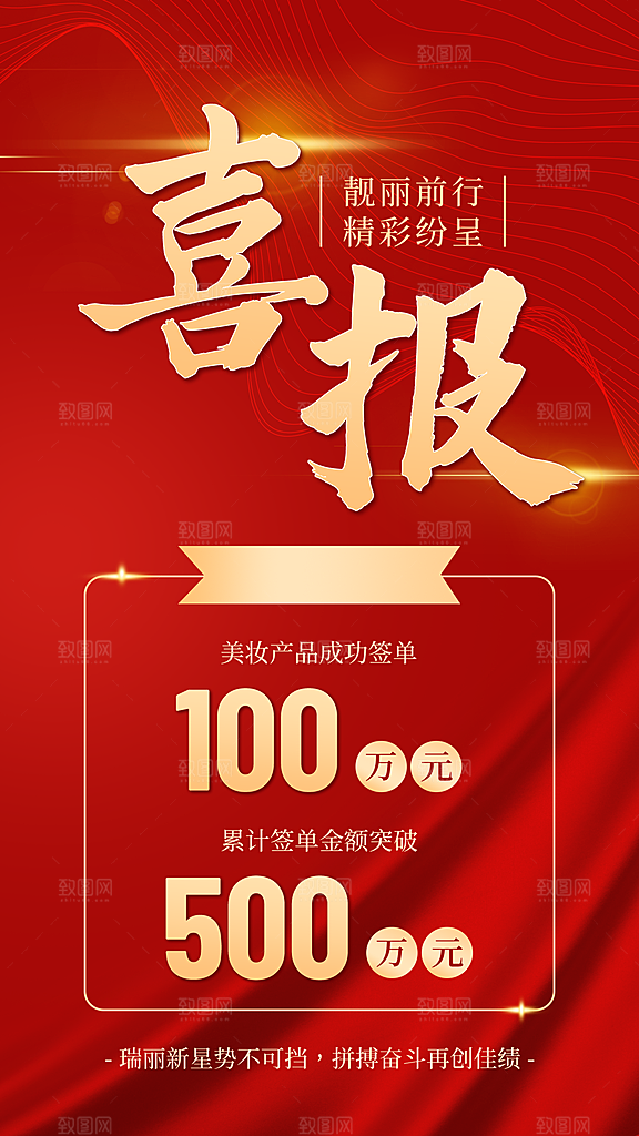 微商业绩表彰大字喜报贺报红金