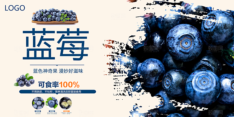 蓝莓水果海报展板设计素材