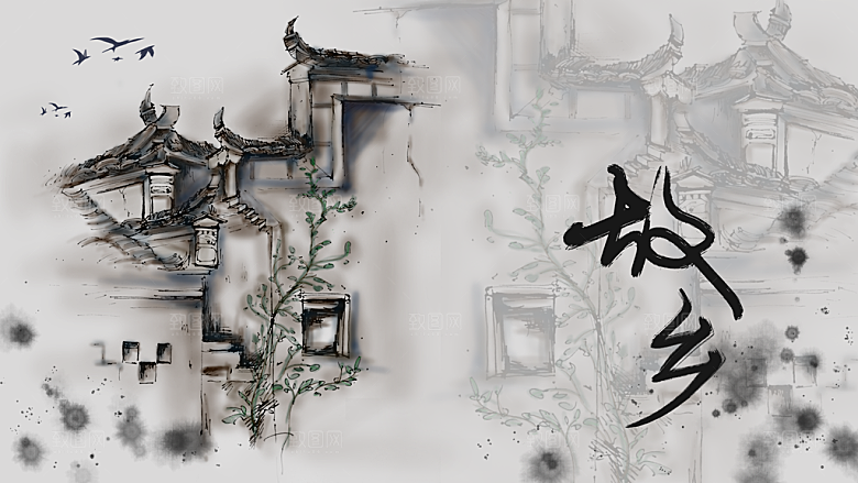 古风山水建筑凉亭荷花风景点插画海报背景