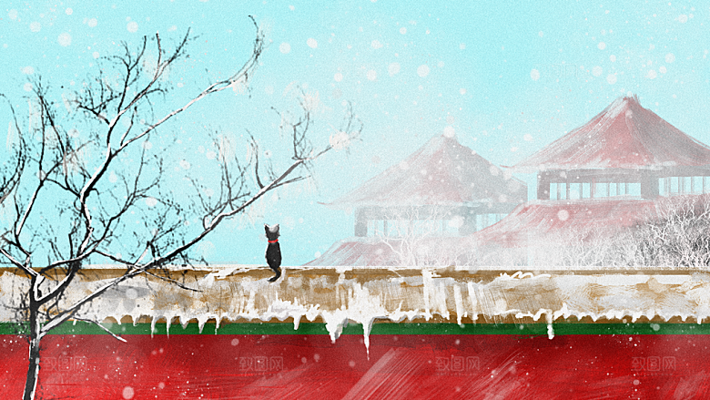 古风山水建筑凉亭荷花风景点插画海报背景