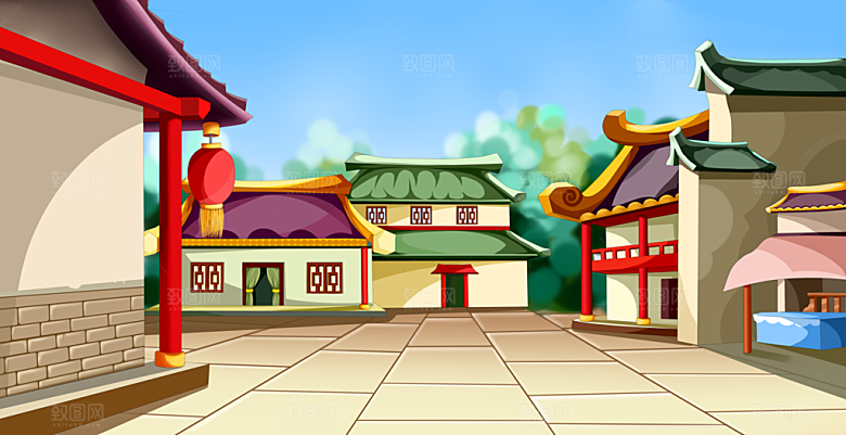 古风山水建筑凉亭荷花风景点插画海报背景