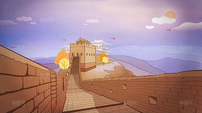 古风山水建筑凉亭荷花风景点插画海报背景