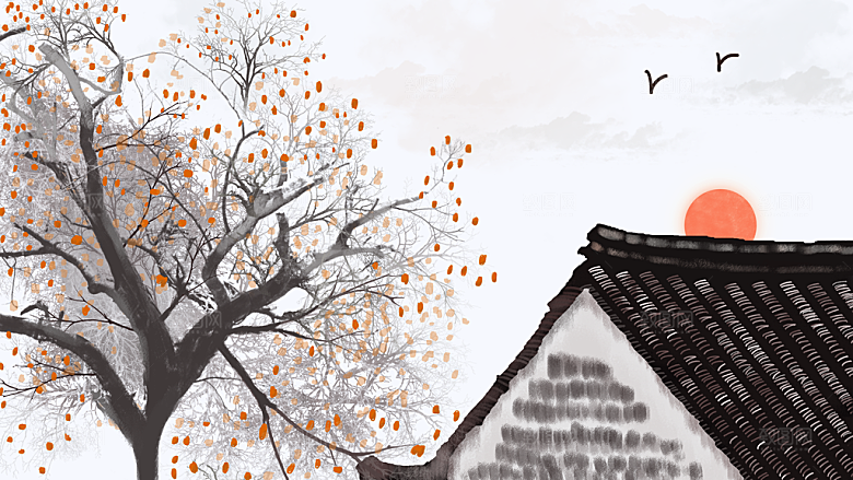 古风山水建筑凉亭荷花风景点插画海报背景