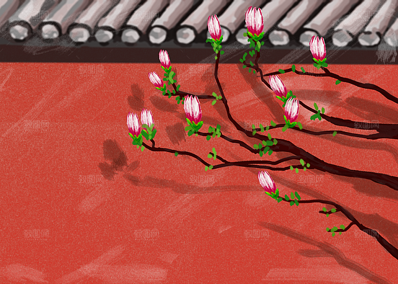 古风山水建筑凉亭荷花风景点插画海报背景
