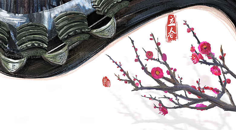 古风山水建筑凉亭荷花风景点插画海报背景