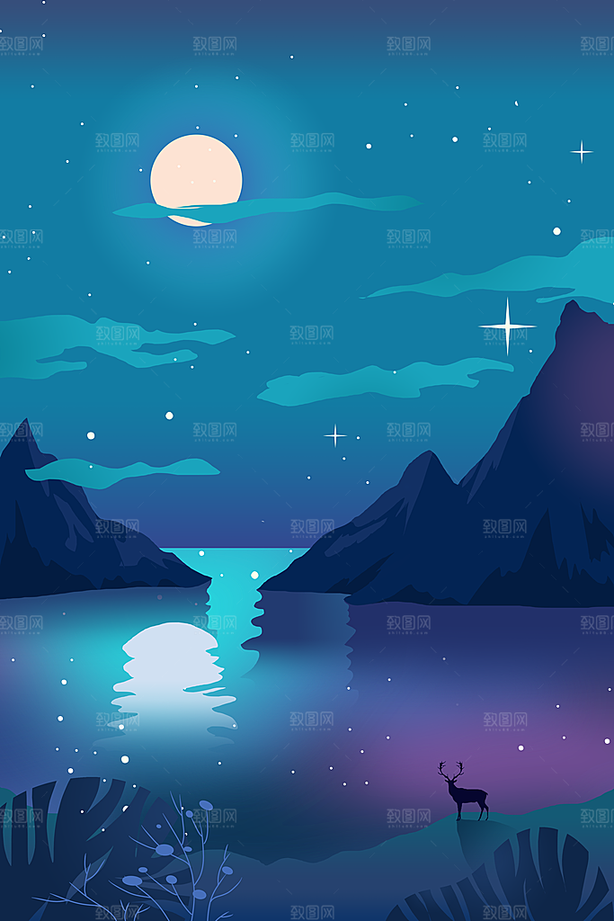 扁平风手绘风景插画模版