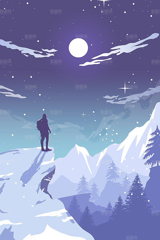 扁平风手绘风景插画模版
