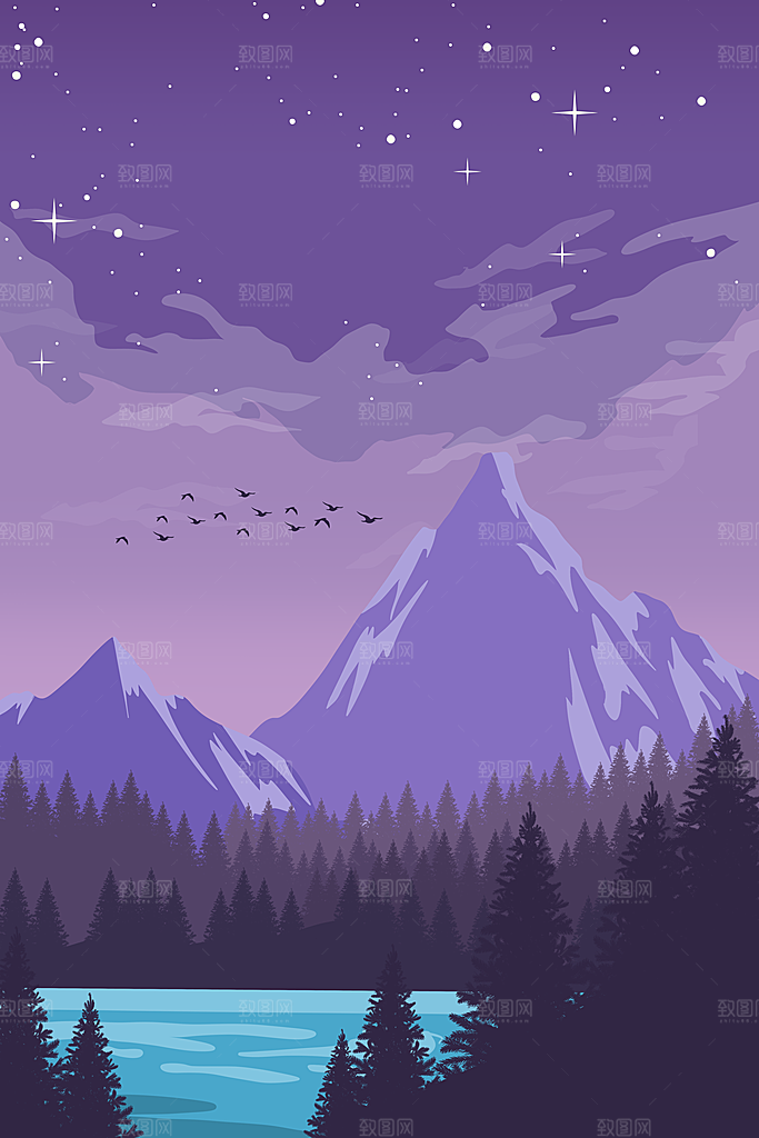 扁平风手绘风景插画模版